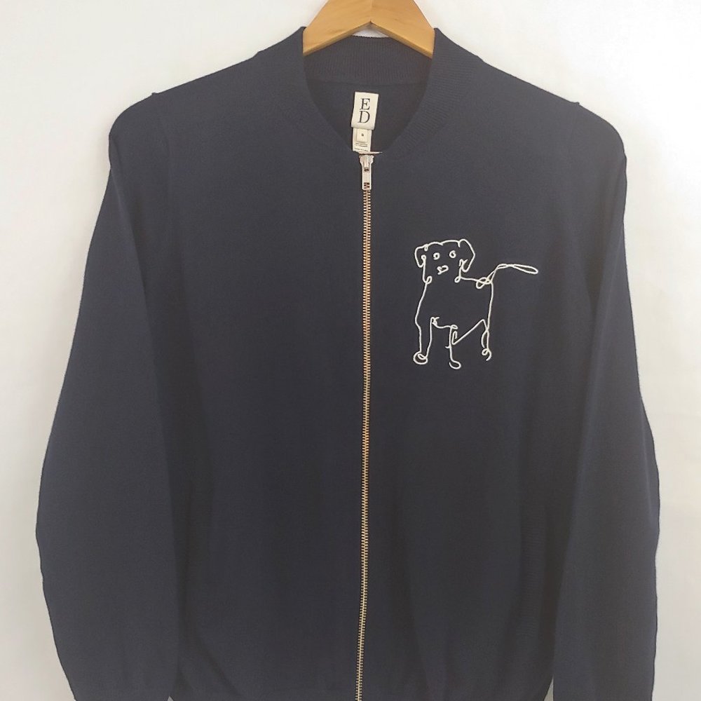 Ellen Degeneres Navy Zip Front Cashmere Blend Sweater Jacket Small